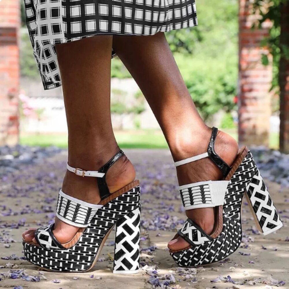 FSJ Monochrome Geometric Platform Sandals